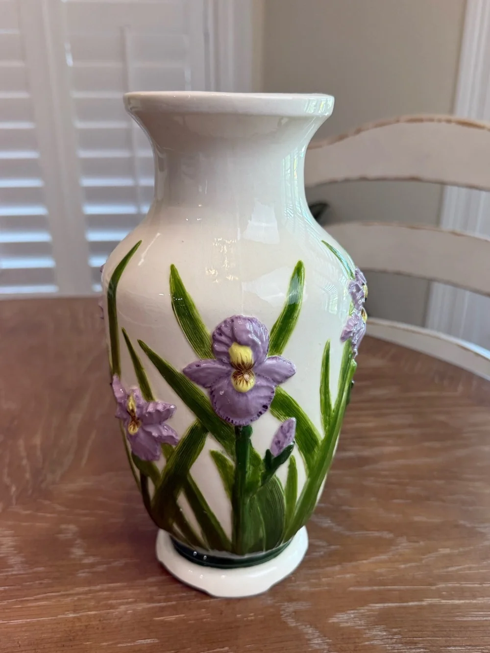 Ceramic White Vase with 3D Purple irises Floral